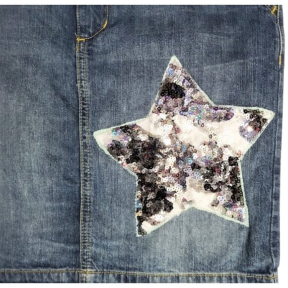 MERONA Upcycled Sequined Star Patch Denim Jean Skirt - Women's 8 - Picture 3 of 4